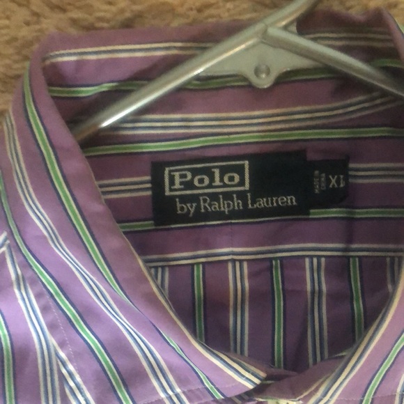 Used Ralph Lauren XL button down purple, green and blue w/ green horse - Picture 3 of 4